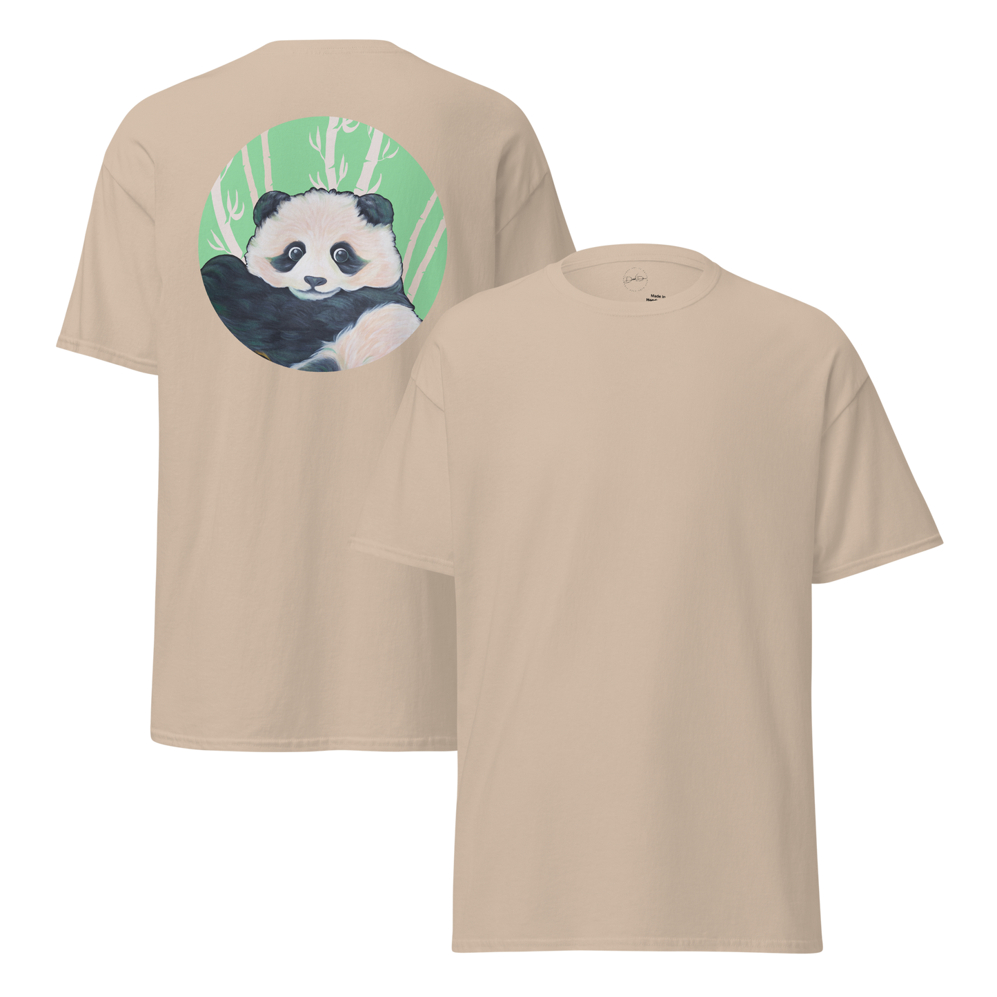 Unisex classic tee with Panda back design green