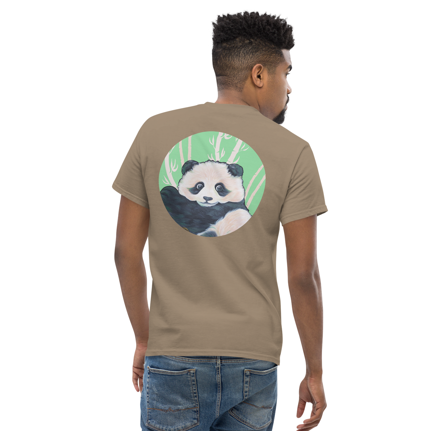 Unisex classic tee with Panda back design green