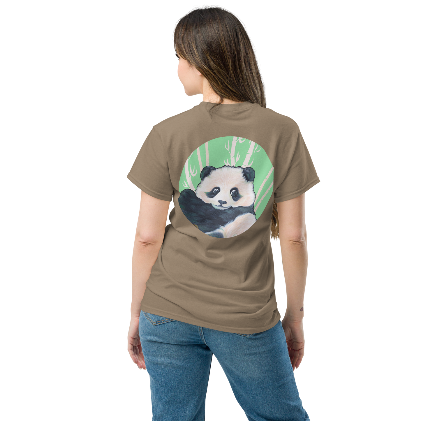 Unisex classic tee with Panda back design green