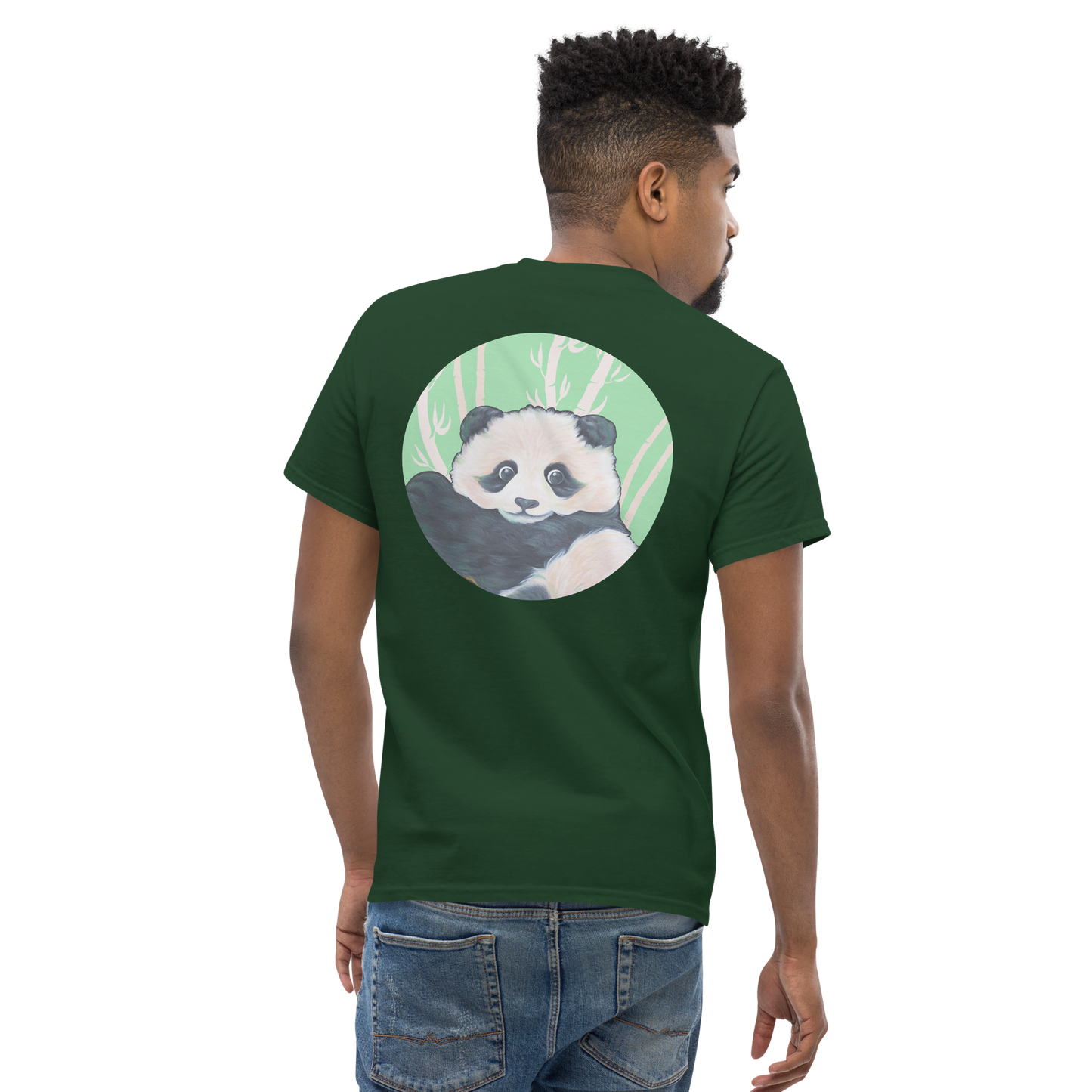 Unisex classic tee with Panda back design green