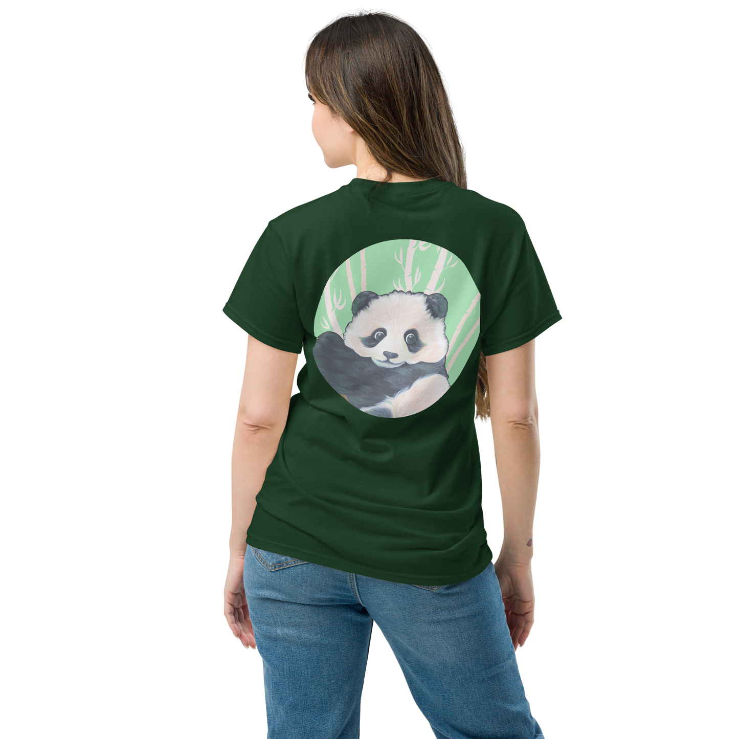 Unisex classic tee with Panda back design green