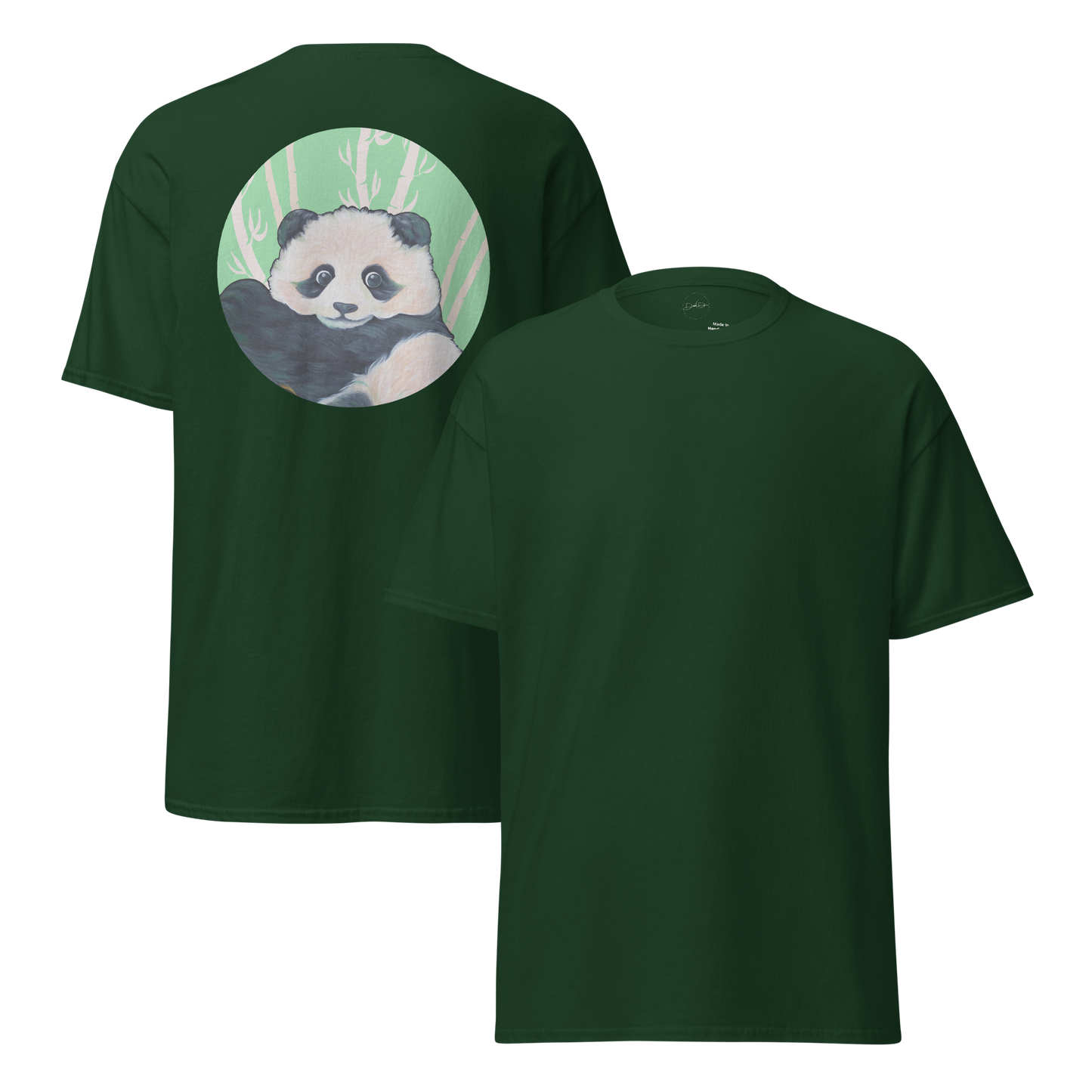 Unisex classic tee with Panda back design green