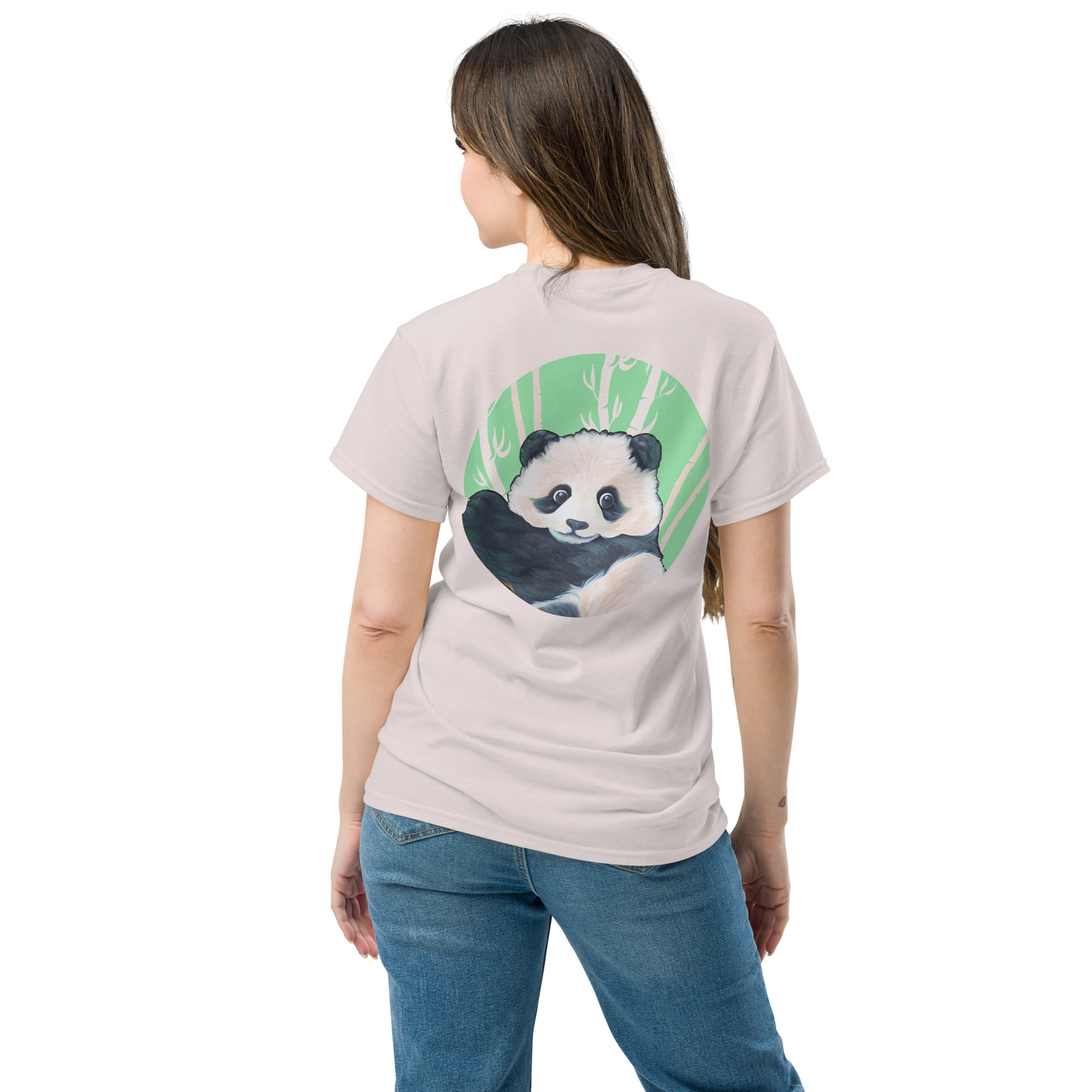 Unisex classic tee with Panda back design green