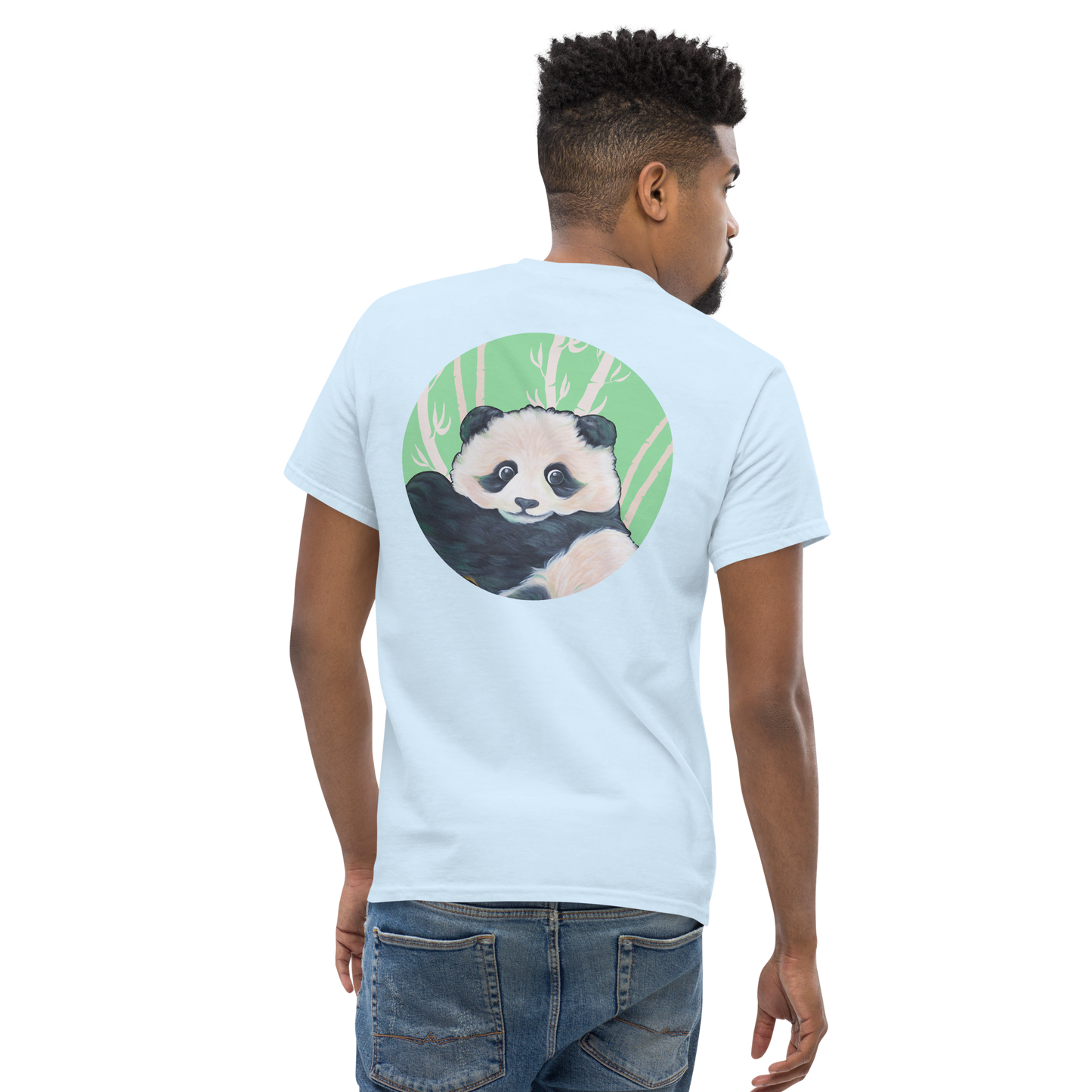 Unisex classic tee with Panda back design green