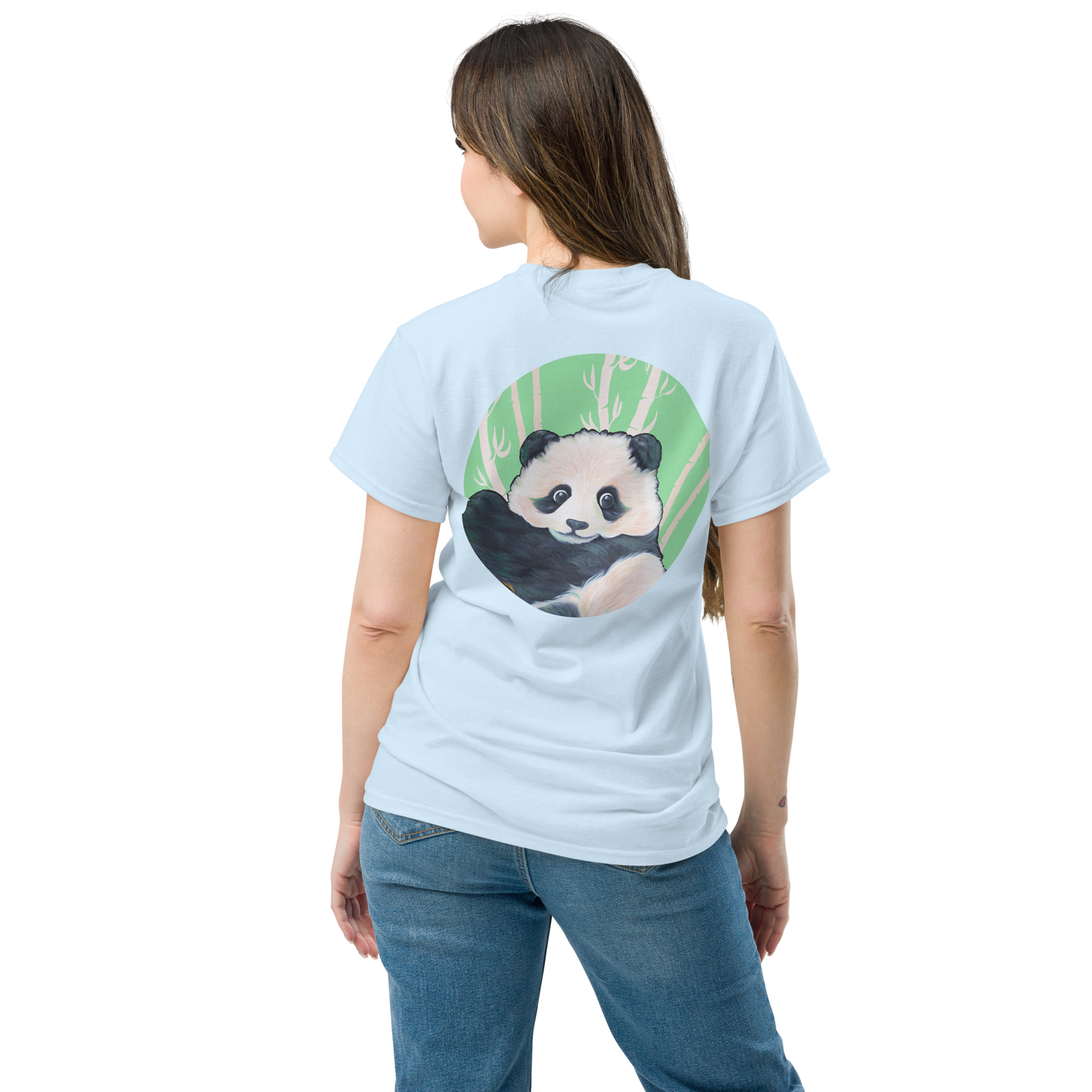 Unisex classic tee with Panda back design green