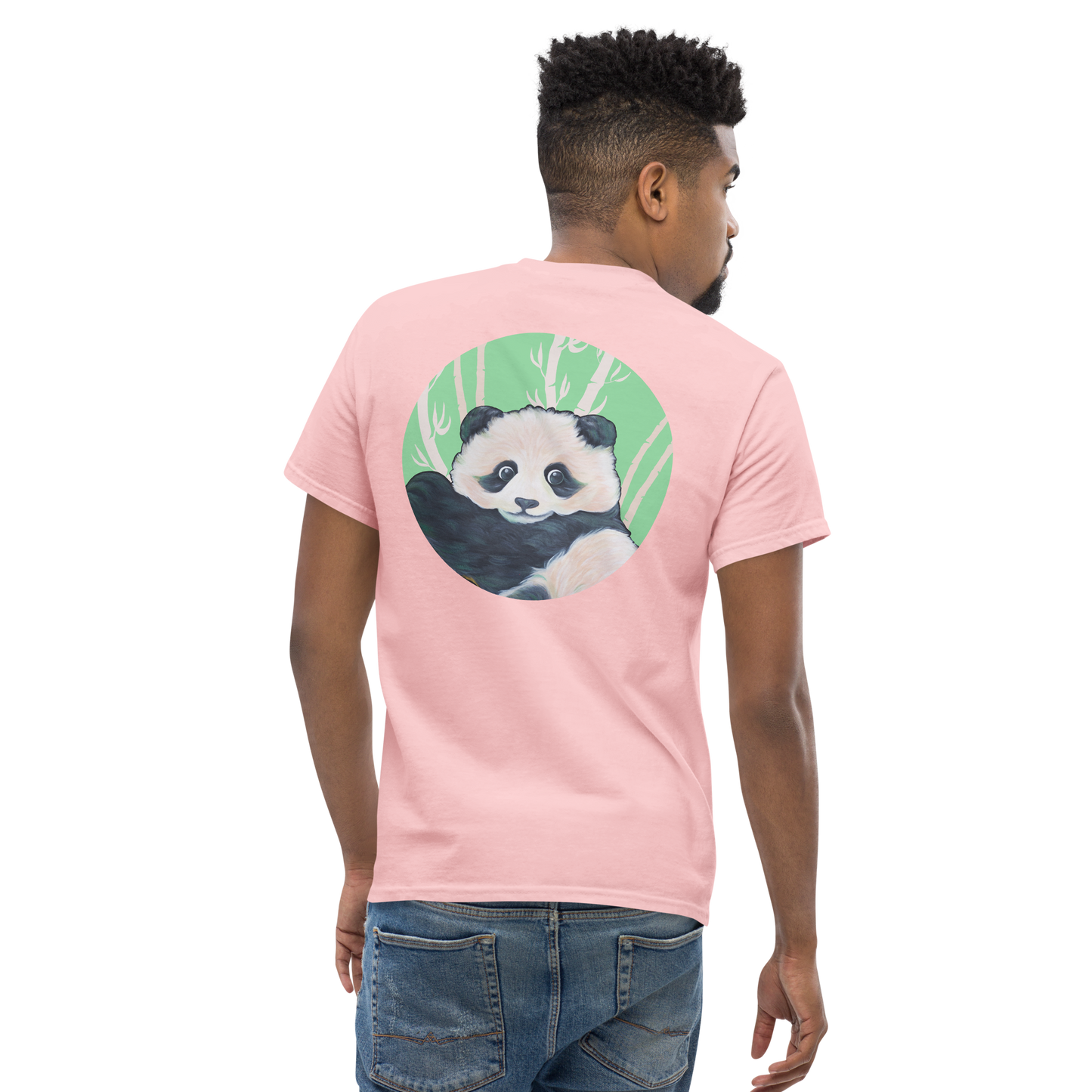 Unisex classic tee with Panda back design green