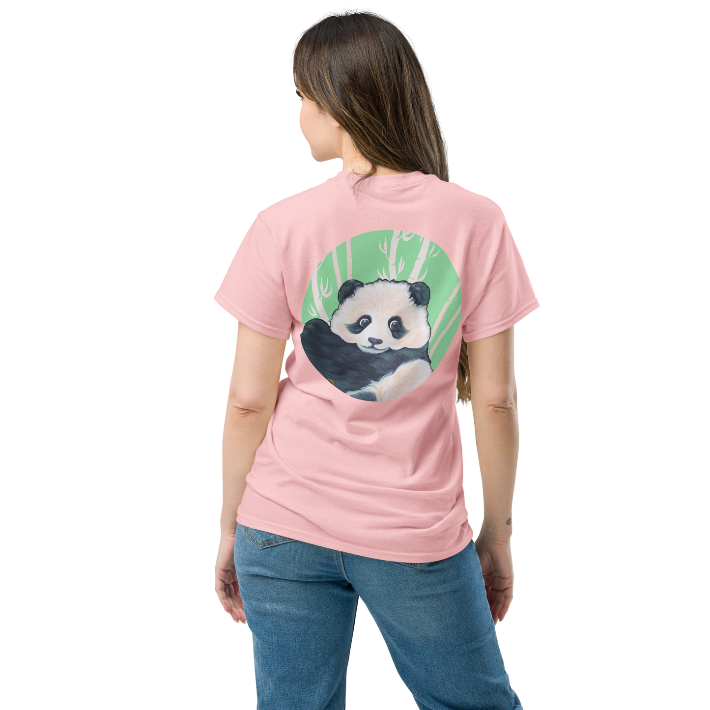 Unisex classic tee with Panda back design green
