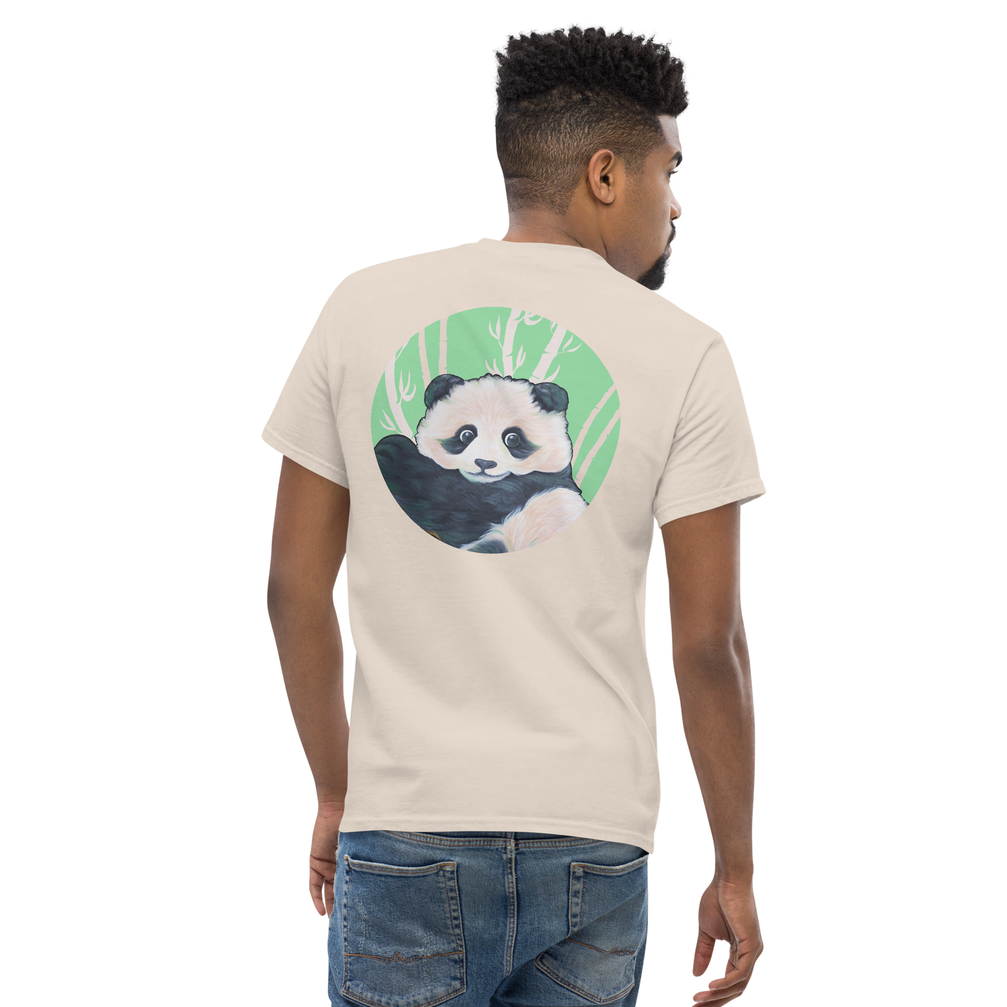 Unisex classic tee with Panda back design green