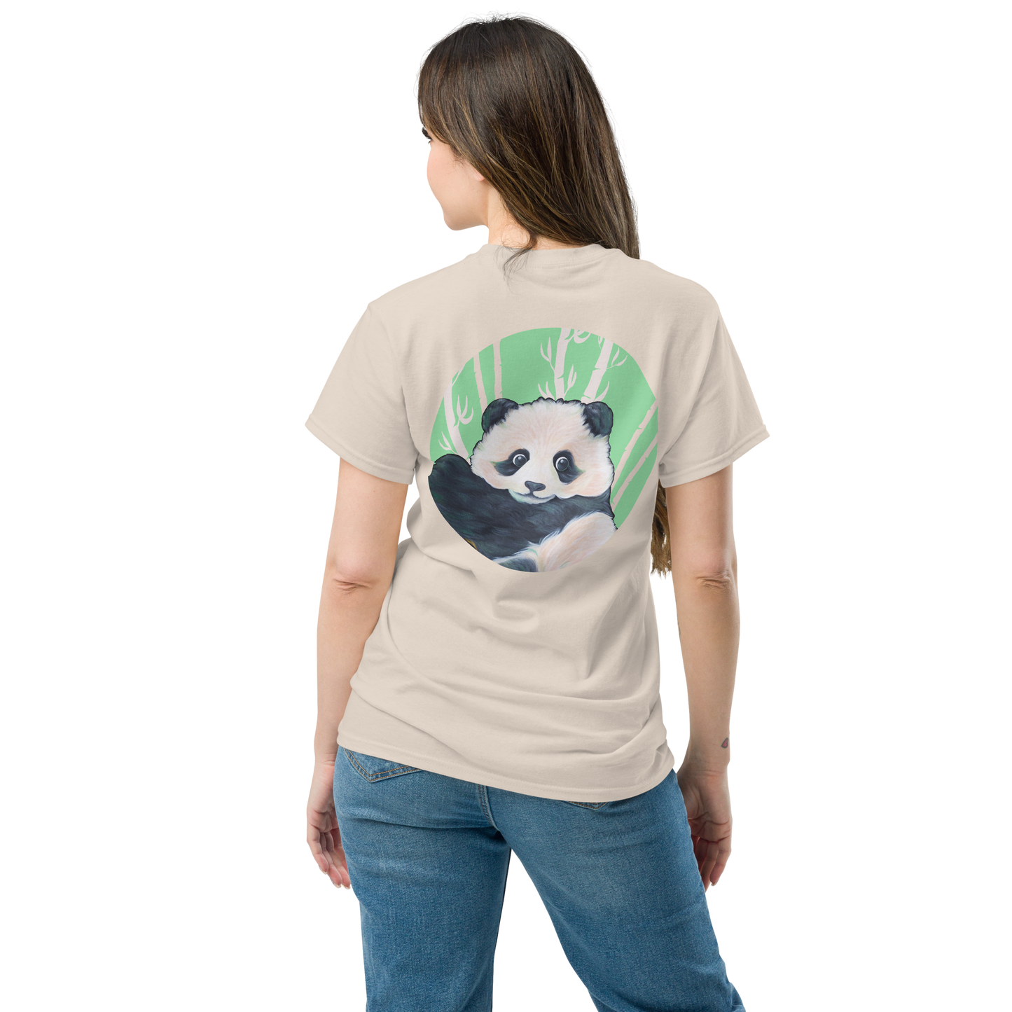 Unisex classic tee with Panda back design green