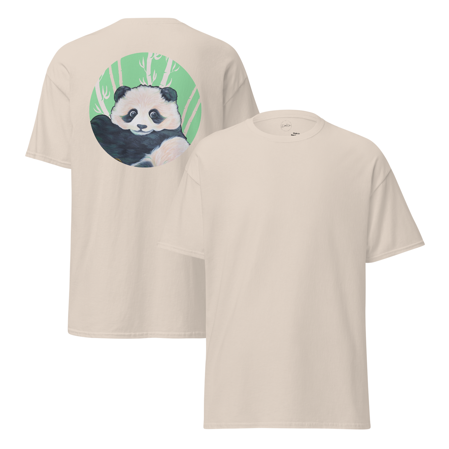 Unisex classic tee with Panda back design green
