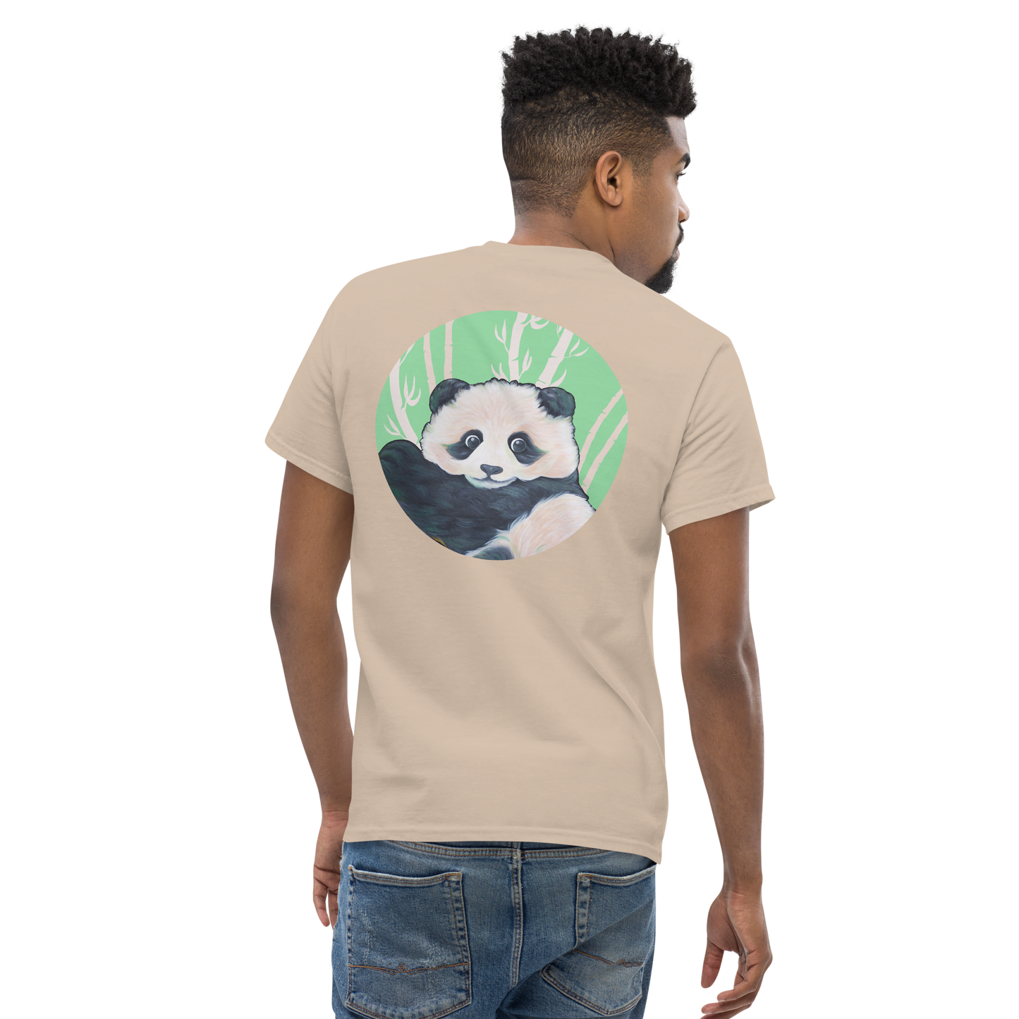 Unisex classic tee with Panda back design green