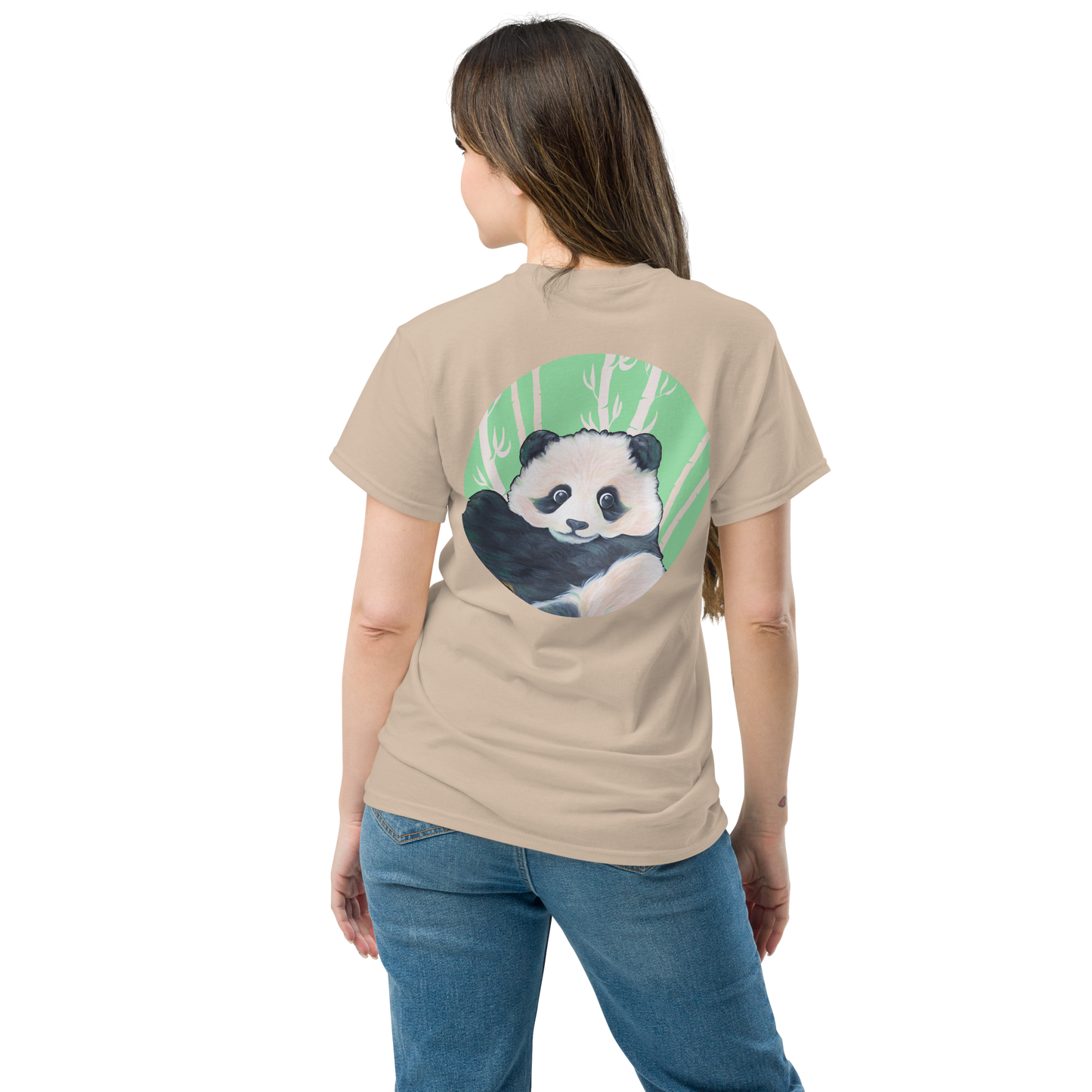Unisex classic tee with Panda back design green